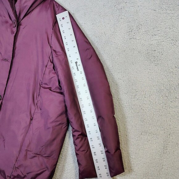 Eileen Fisher Coat Womens Large Maroon Down Parka Hooded Winter Oversized Preppy - Picture 13 of 15